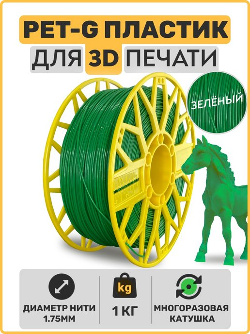 Пластик для 3D принтера PETG. Зелёный. 1,75мм, 1 кг. EXOFLEX